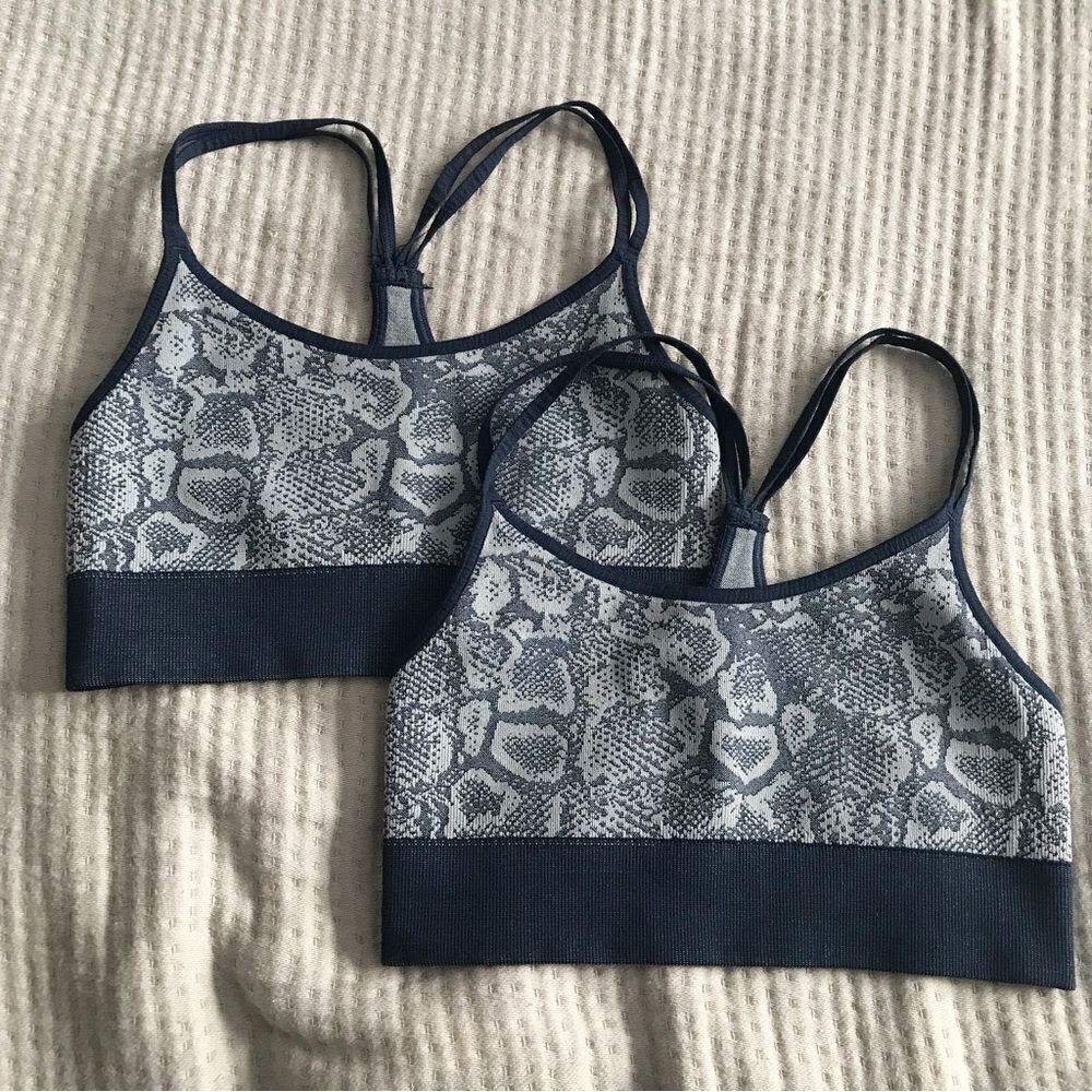 BOMBSHELL SPORTSWEAR Sports Bra Bundle Yoga Animal Print Navy Gray Size XS New